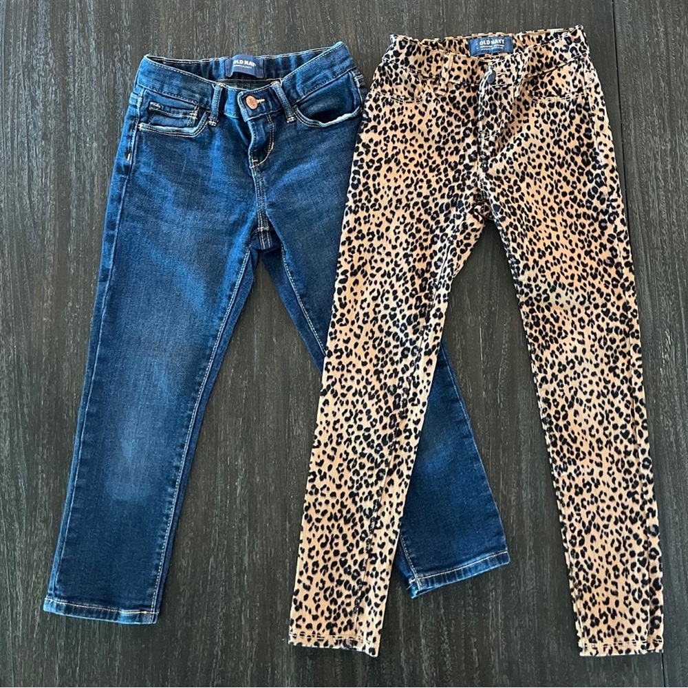 Old Navy Girls Jeggings Leopard Print and Dark Denim Skinny Jeans 7